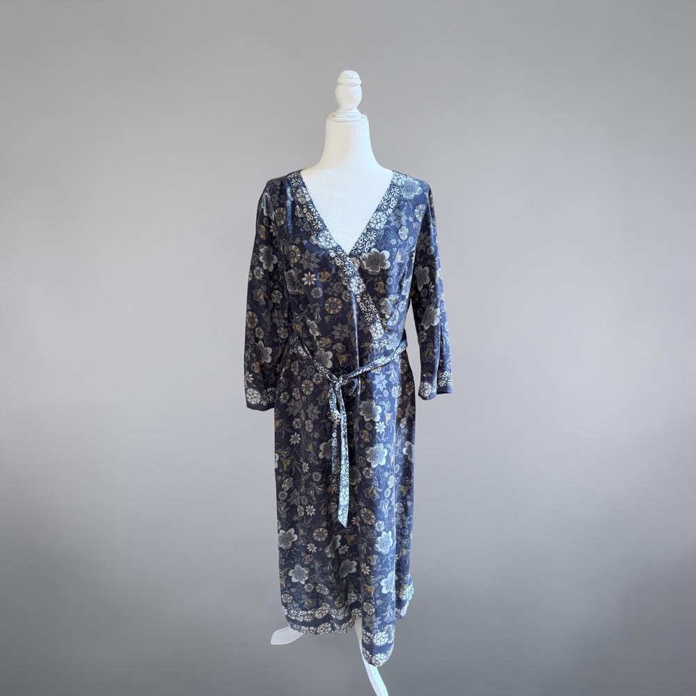 Anthropologie Isabella Bird Silk Kimono Wrap Dress Blue Floral Sz 14 Midi